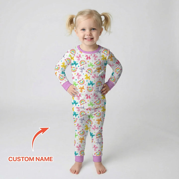 Sweet Balloon Dreams Custom Name Bamboo Two Piece Long Sleeve Pajama Set