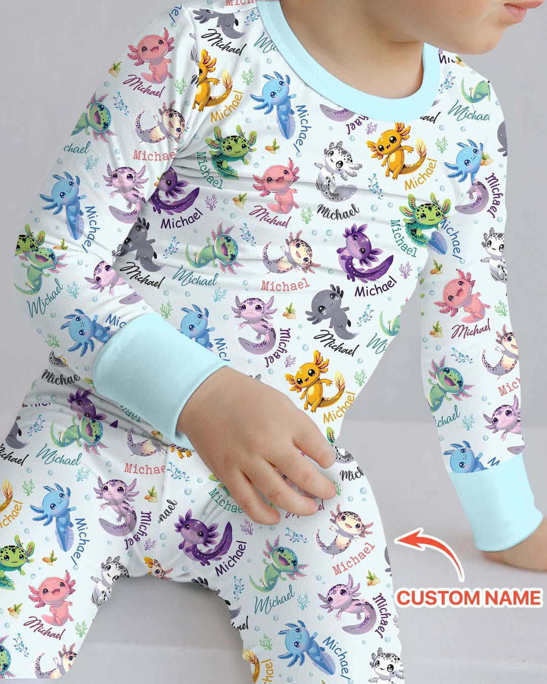I Love You Axolotl Custom Name Bamboo Two Piece Long Sleeve Pajama Set