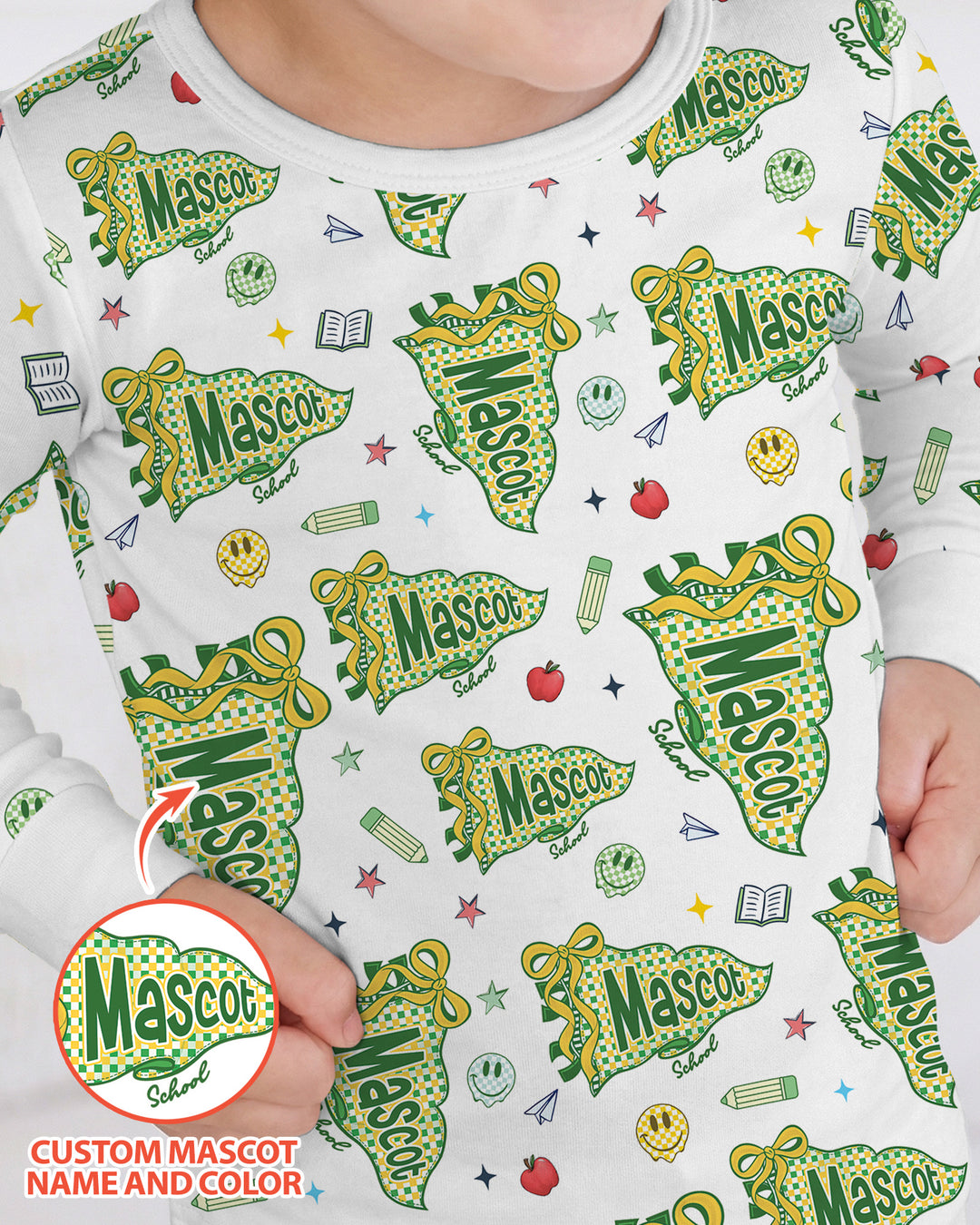 Custom Mascot School Name Bamboo Two Piece Long Sleeve Pajama Set