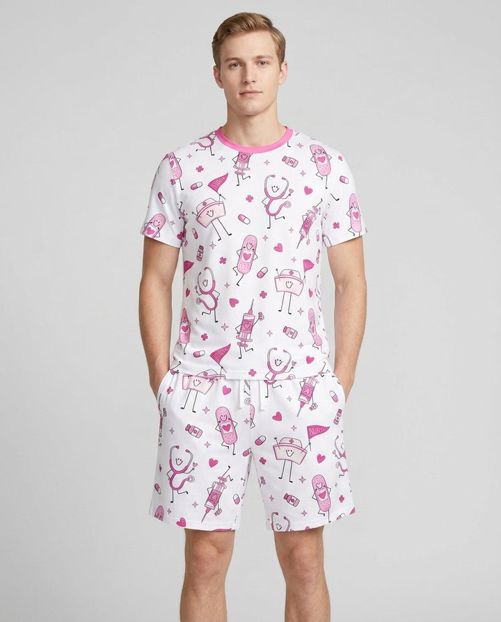 Cute Nurse Crew Bamboo Men Short Sleeve Short Pajama Set