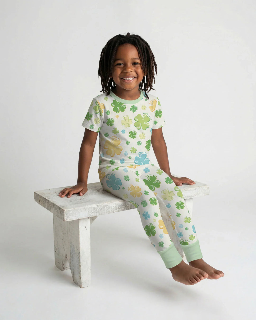 Shamrocks Print St. Patrick's Day Bamboo Two Piece Short Sleeve Pajama Set