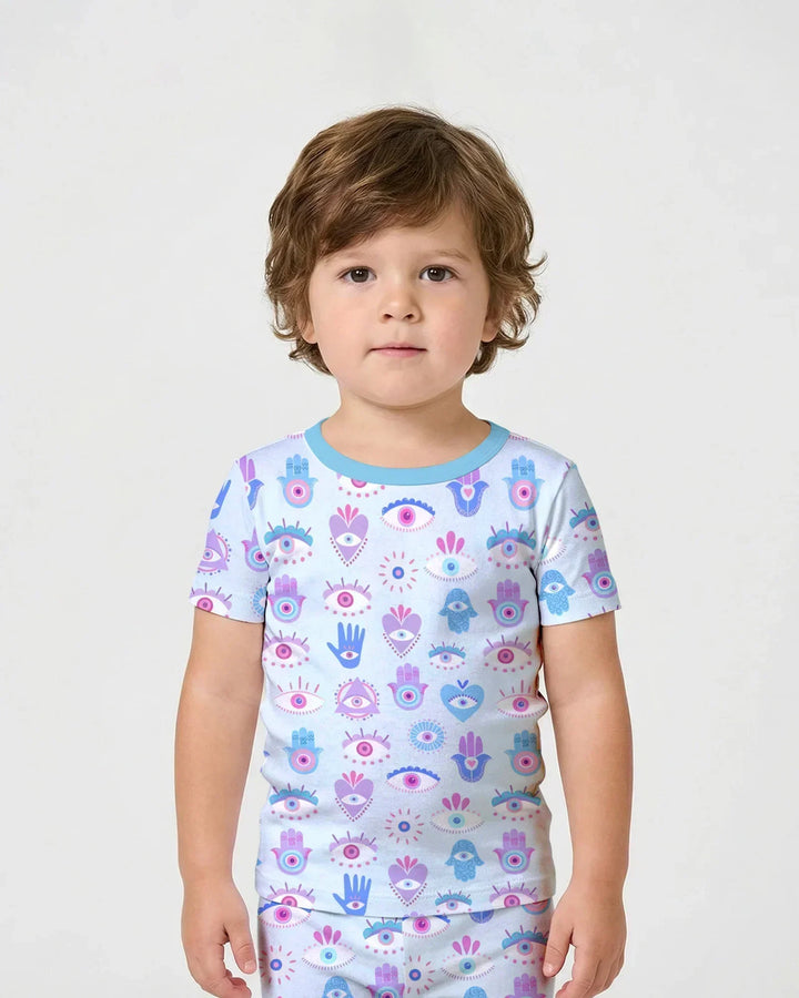 Hamsa Heart Guardians Family Matching Bamboo Two Piece Short Sleeve Shorts Pajama Set