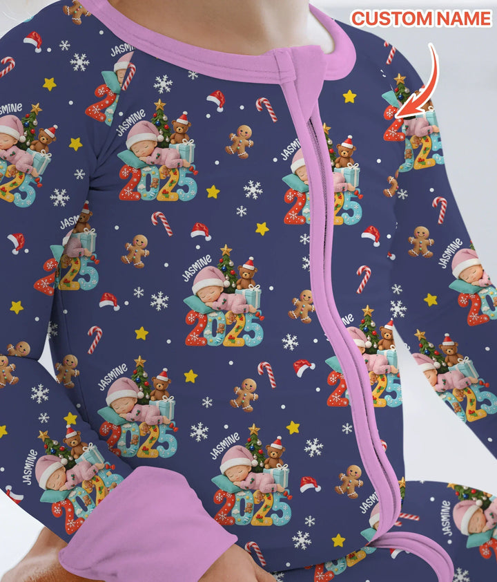 Custom Name Baby Girl's First Christmas Bamboo Convertible Zippy