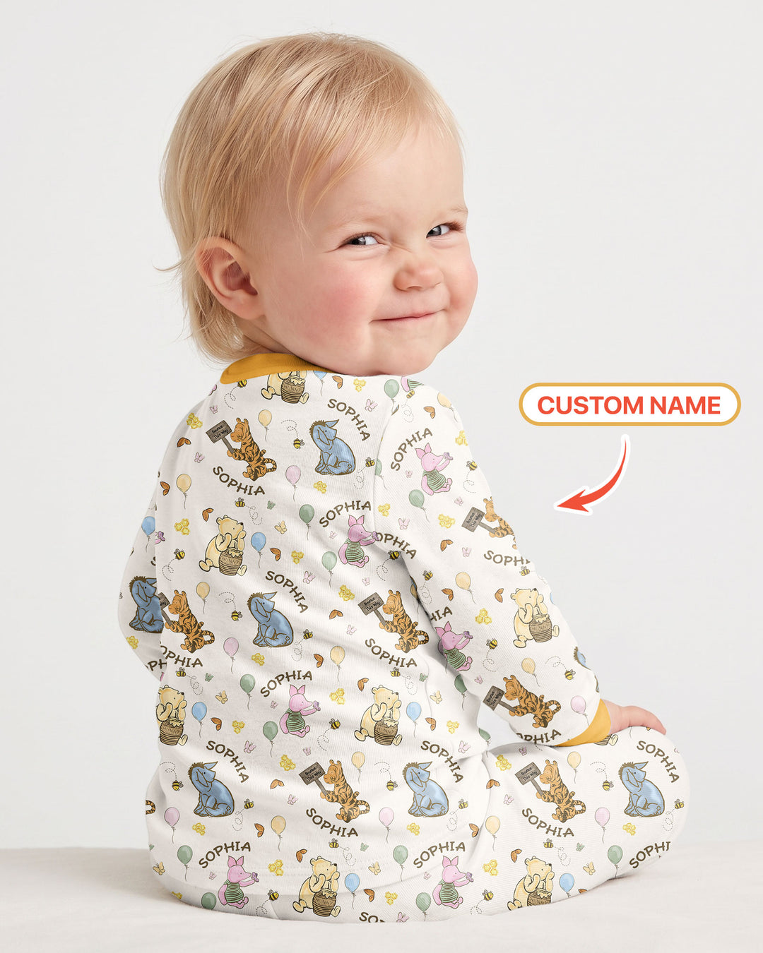 Little Things, Big Love Classic Bear Custom Name Bamboo Two Piece Long Sleeve Pajama Set