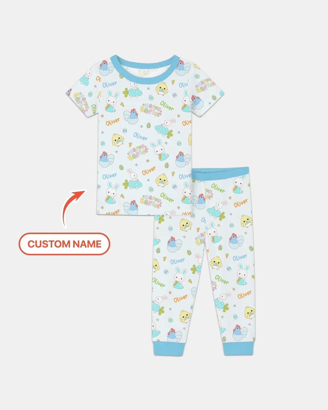 Custom name Happy Easter Bamboo Two Piece Short Sleeve Pajama Set