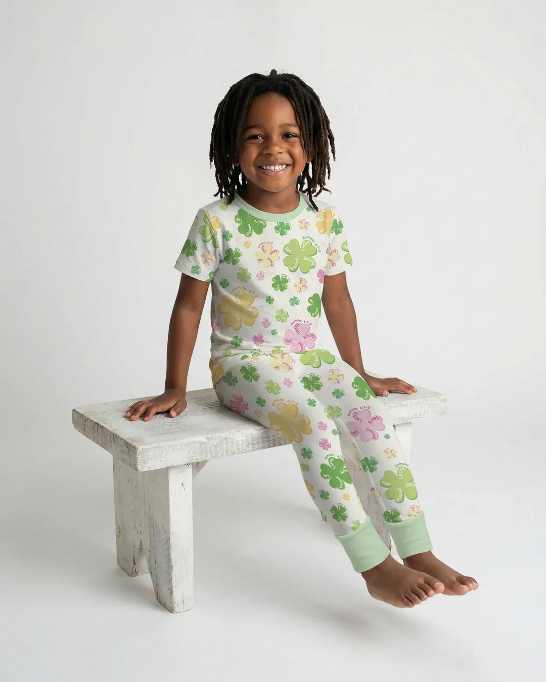 Shamrocks Print St. Patrick's Day Bamboo Two Piece Short Sleeve Pajama Set