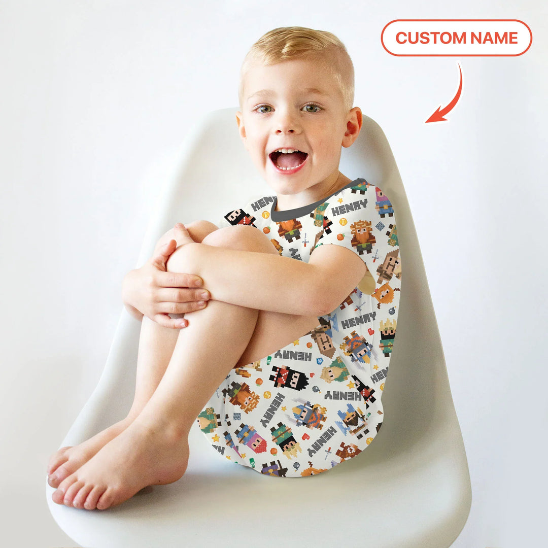Blocky Buddy Squad Custom Name Bamboo Two Piece Short Sleeve Shorts Pajama Set