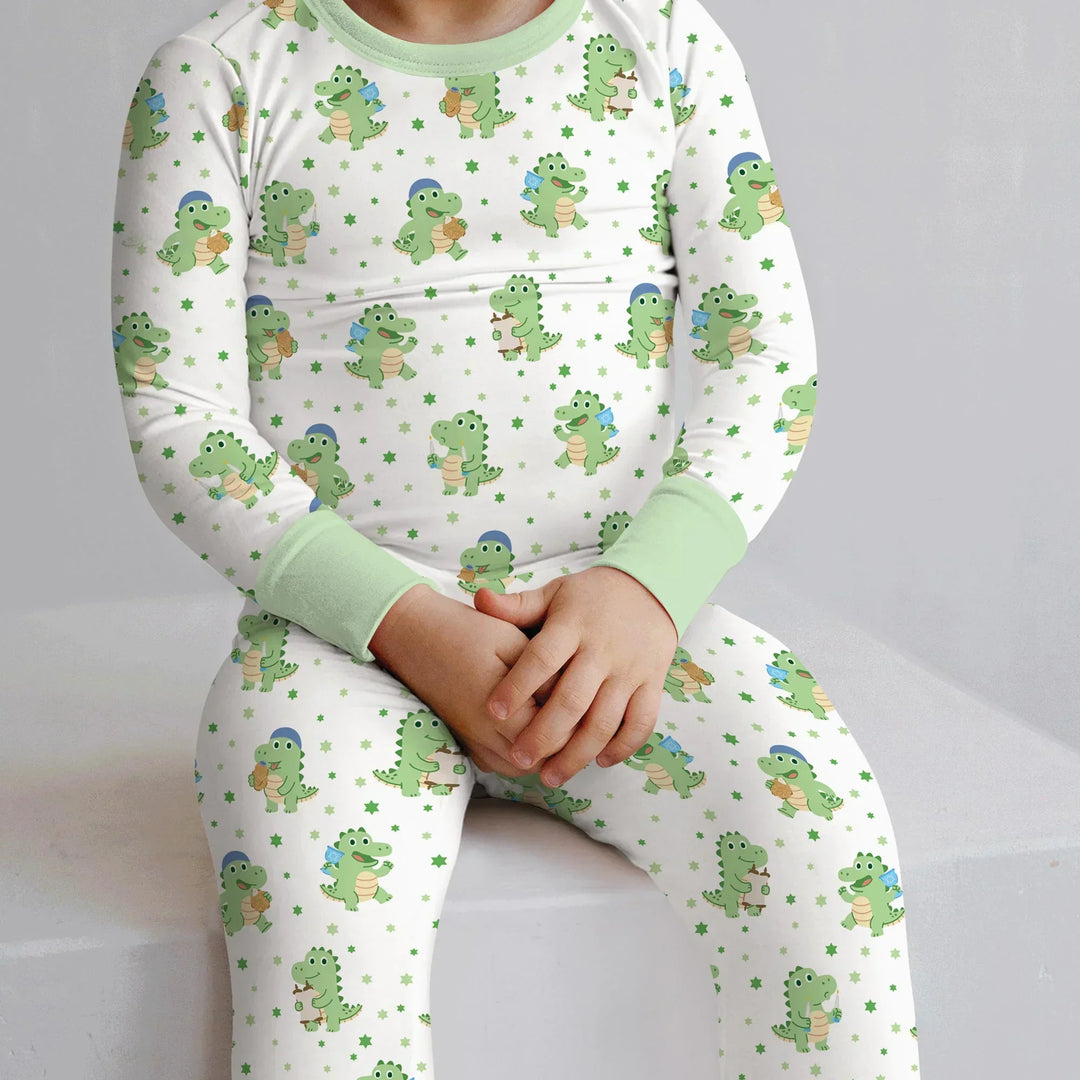 Shabbat Dinosaur Bamboo Two Piece Long Sleeve Pajama Set
