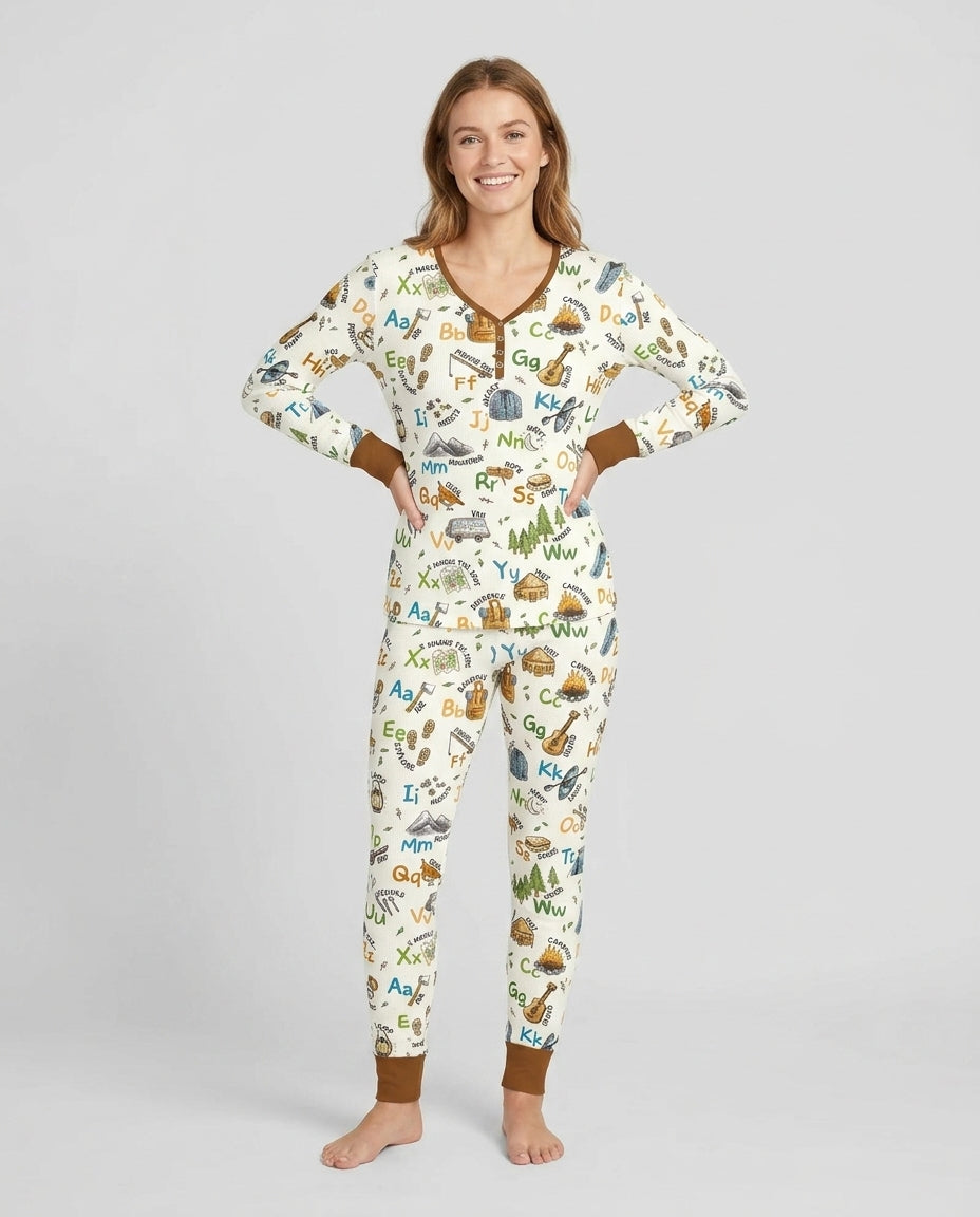 Adventure Alphabet ABCs Summer Camp Bamboo Women Pajama Set