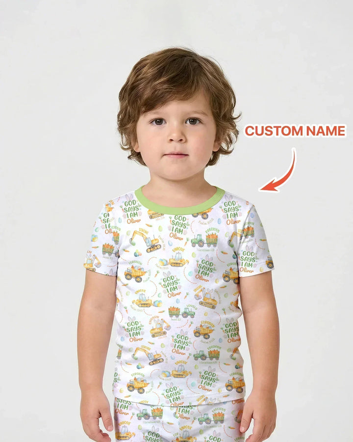Happy Easter God Says I Am Custom Name Bamboo Two Piece Short Sleeve Shorts Pajama Set