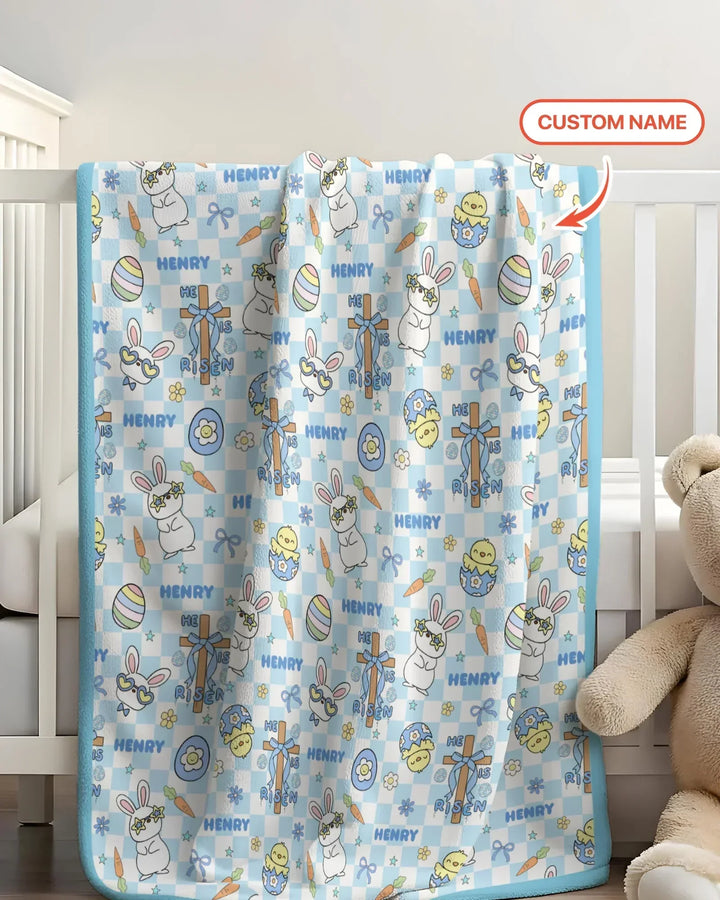 Custom Name Retro Easter Bamboo Blanket