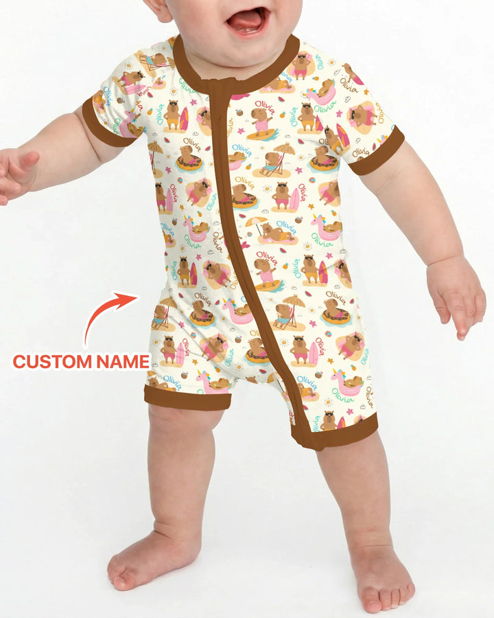 Don't Worry, Be Capy Custom Name Bamboo Shorty Zippy