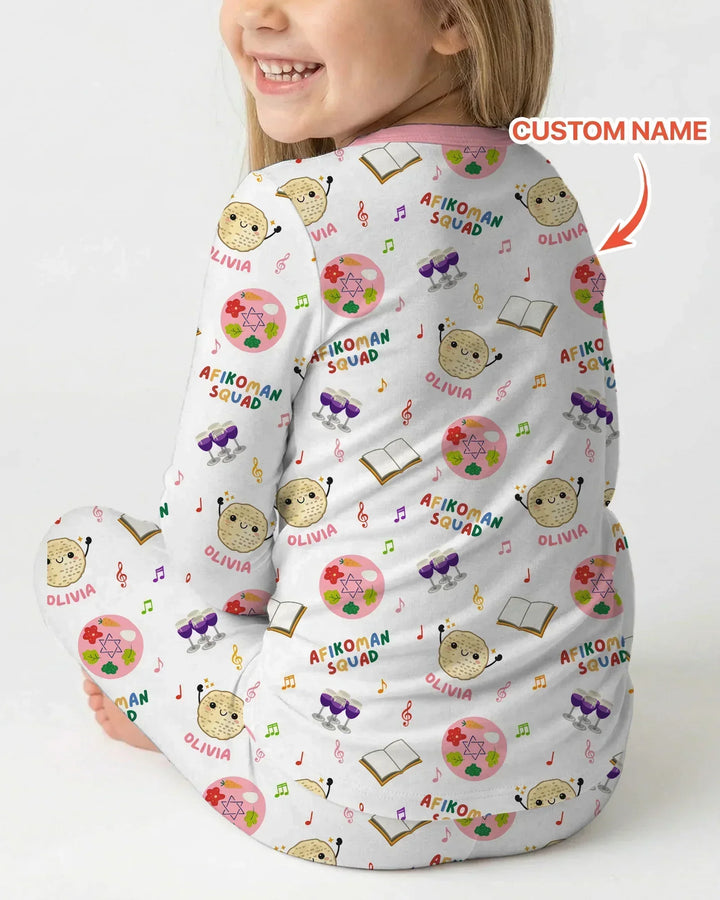 Custom Name Passover Afikoman Squad Bamboo Two Piece Long Sleeve Pajama Set