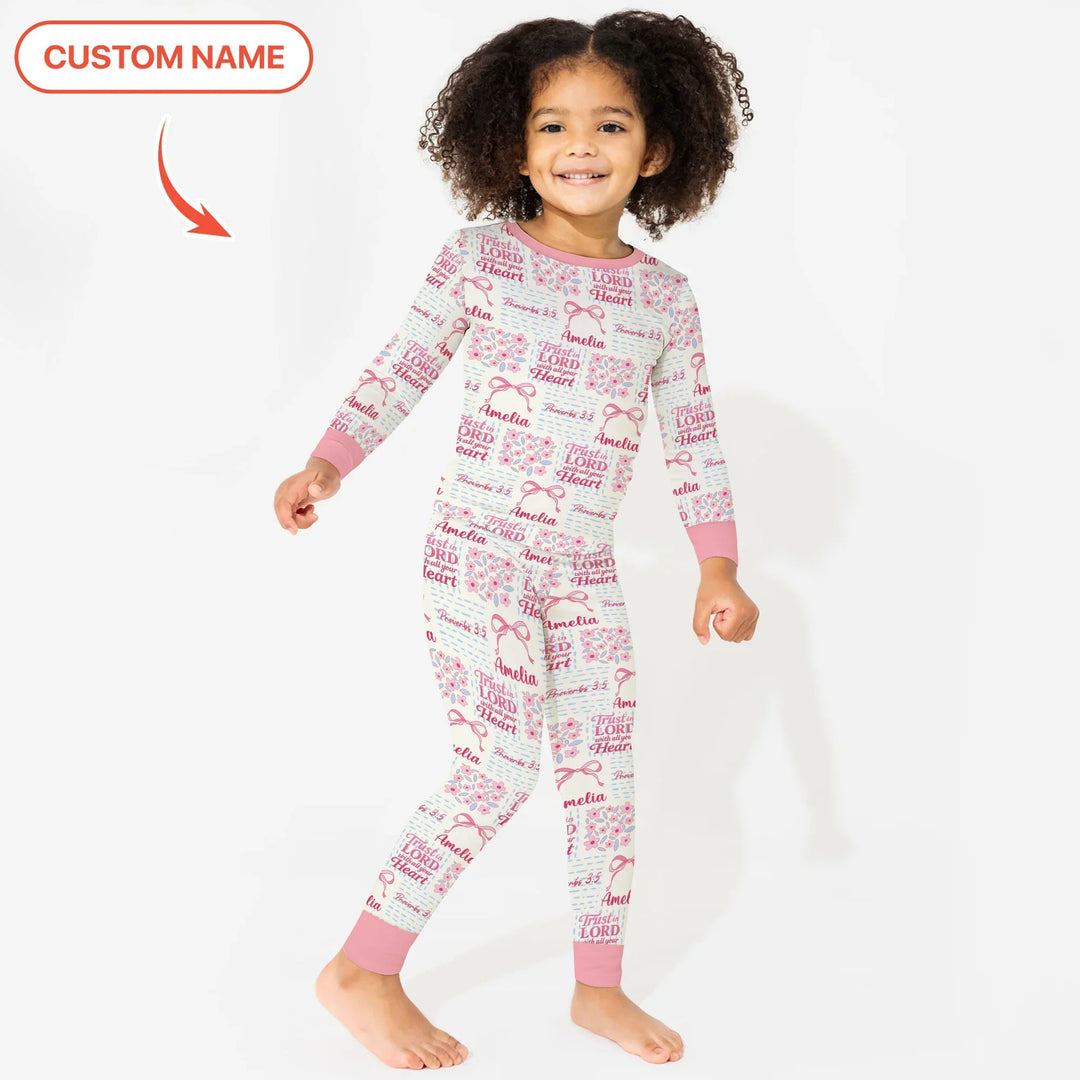 Trust The Lord With All Your Heart Custom Name Bamboo Two Piece Long Sleeve Pajama Set