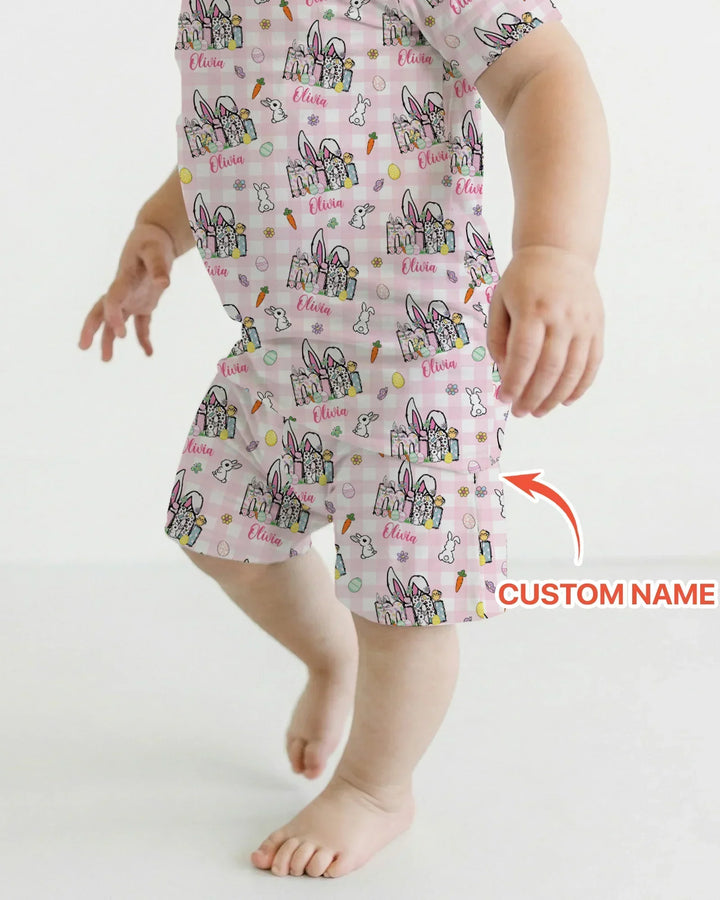 Custom Name Easter Family Matching Bamboo Two Piece Short Sleeve Shorts Pajama Set