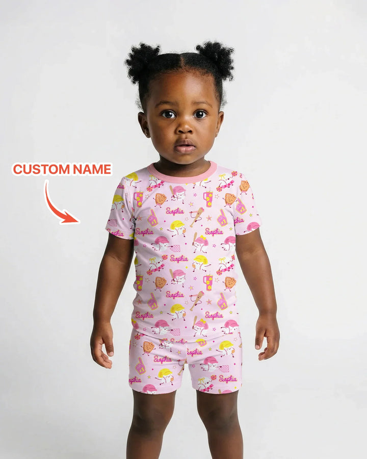Baseball Mama and Mini Matching Bamboo Two Piece Short Sleeve Shorts Pajama Set
