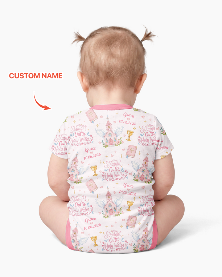 Custom Name Baptism Christening Straight Outta Holy Water Bamboo Bodysuit