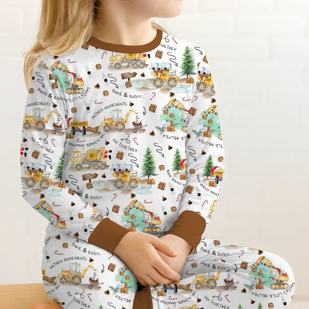 Construction Christmas Cookie Bamboo Two Piece Long Sleeve Pajama Set