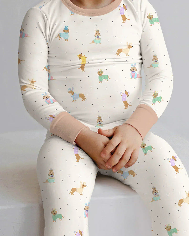 Easter Dachshund Bamboo Two Piece Long Sleeve Pajama Set