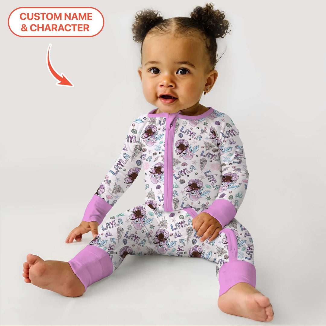 Custom Name Doodle Little Mermaid Bamboo Convertible Zippy
