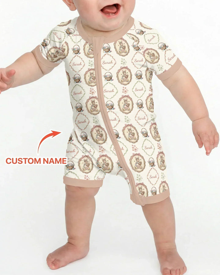 Vintage Bunny Easter Custom Name Mommy & Me Matching Bamboo Shorty Zippy