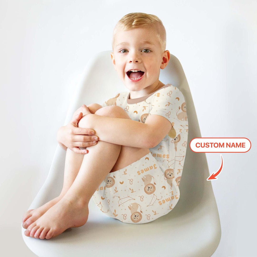 Bohemian Baby Zodiac Signs Custom Name Bamboo Two Piece Short Sleeve Shorts Pajama Set