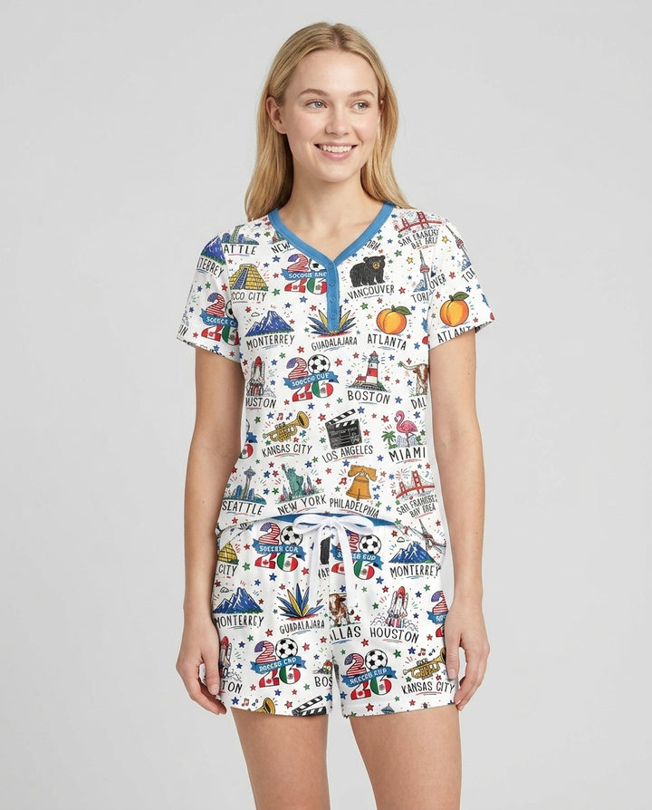 2026 Soccer Cup Host Citties Bamboo Women Short Sleeve Short Pajama Set