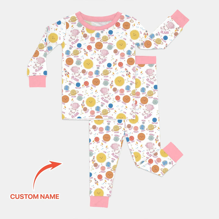 Custom Name Little's Kid into Universer Bamboo Two Piece Long Sleeve Pajama Set