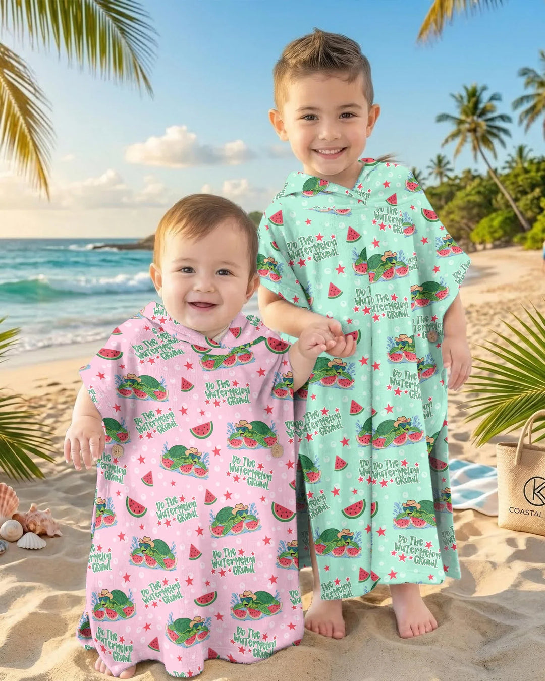 Watermelon Turtle Family Matching Bamboo Swim Poncho
