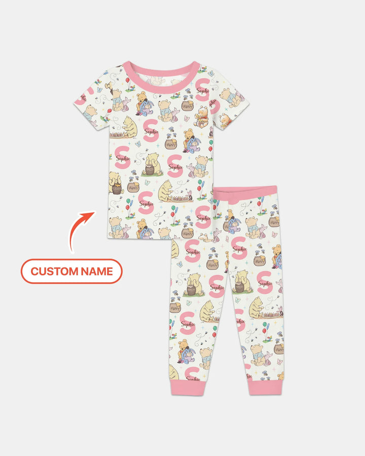 Honey Bear Monogram Bamboo Two Piece Short Sleeve Pajama Set