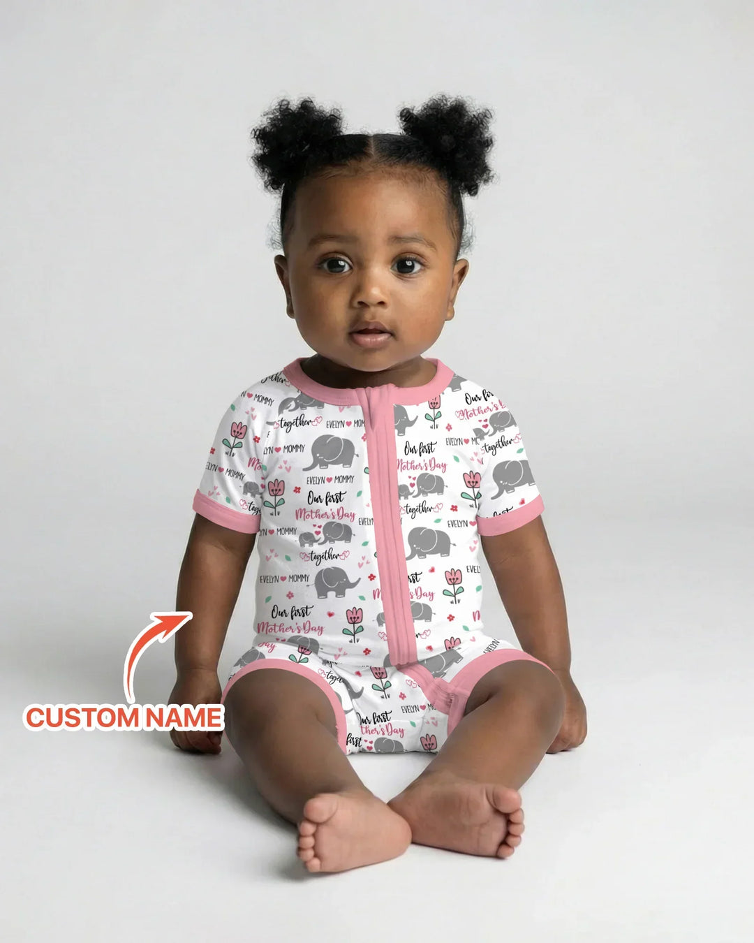 Custom Name Elephant Our First Mother's Day Bamboo Shorty Zippy