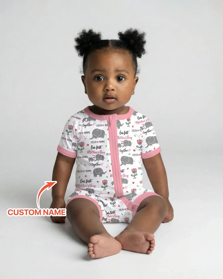 Custom Name Elephant Our First Mother's Day Bamboo Shorty Zippy
