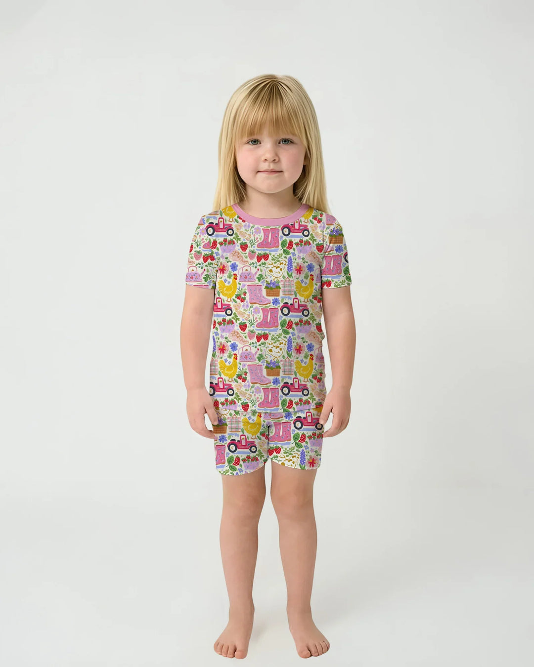 Farm Life Mommy & Me Matching Bamboo Two Piece Short Sleeve Shorts Pajama Set