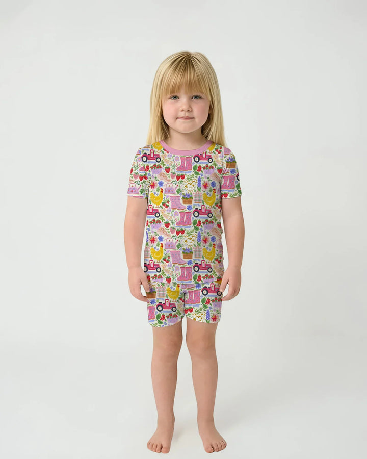 Farm Life Mommy & Me Matching Bamboo Two Piece Short Sleeve Shorts Pajama Set