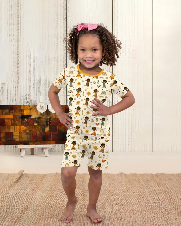Cute African Heritage Bamboo Two Piece Short Sleeve Shorts Pajama Set