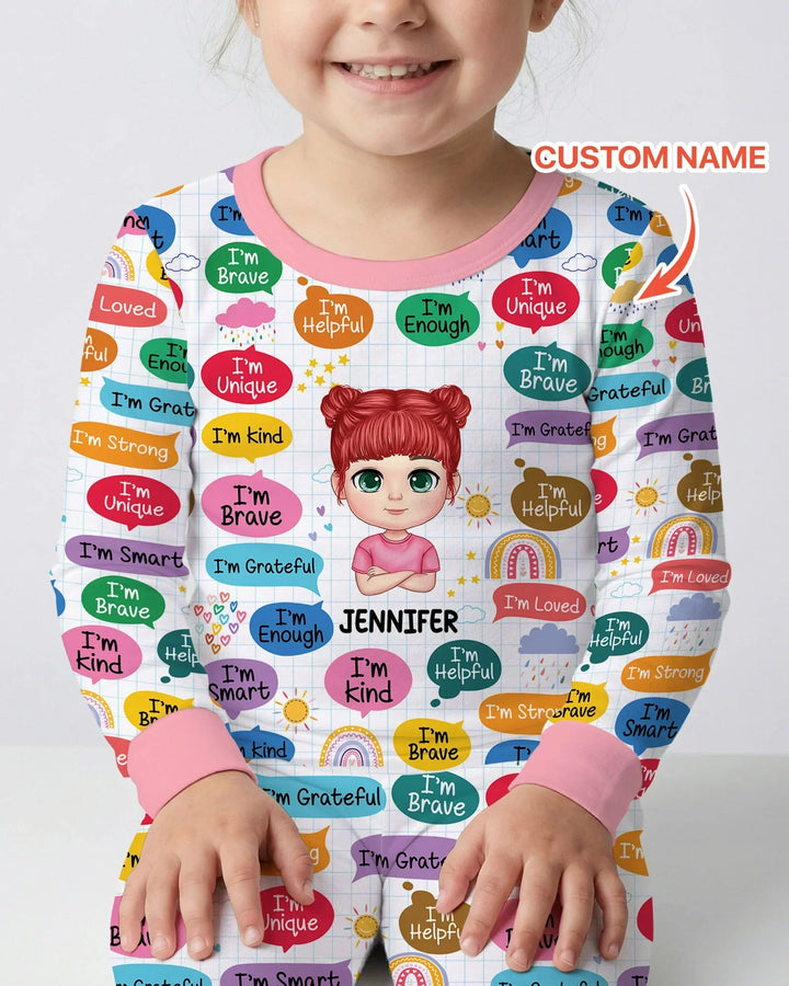 Personalized I'm Kind I'm Brave Bamboo Two Piece Long Sleeve Pajama Set