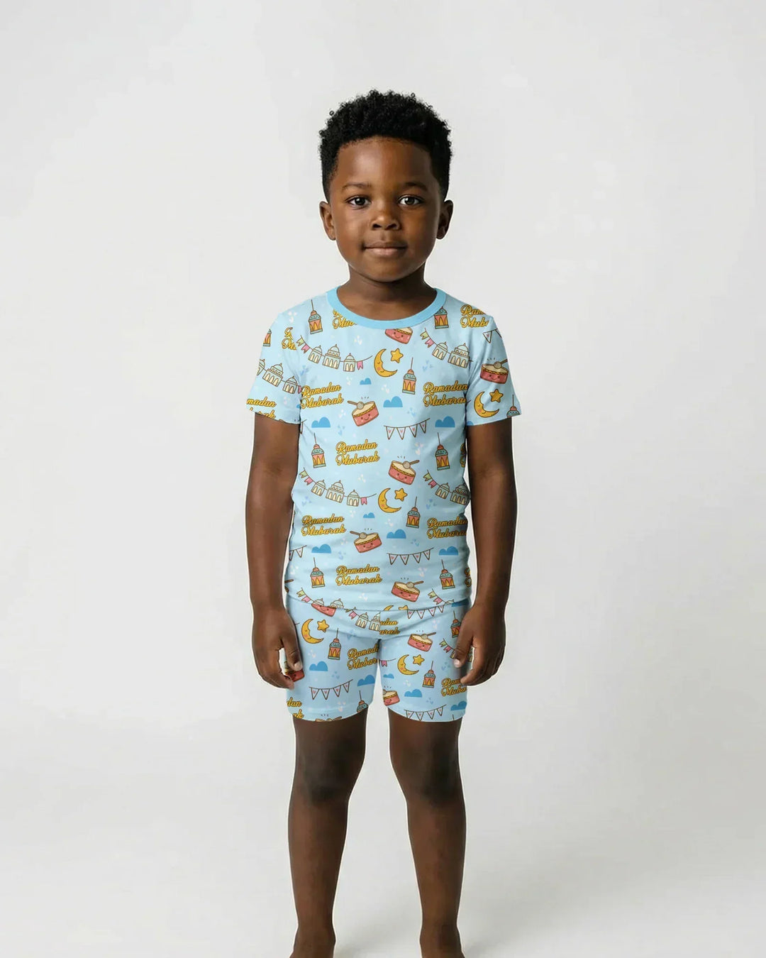 Ramadan Mubarak Bamboo Two Piece Short Sleeve Shorts Pajama Set