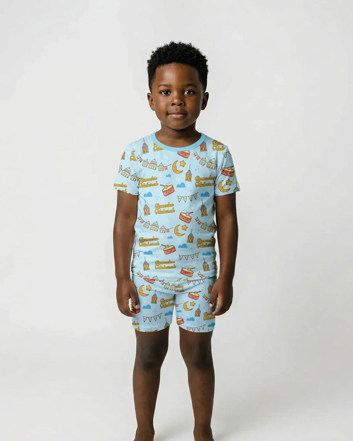 Ramadan Mubarak Bamboo Two Piece Short Sleeve Shorts Pajama Set