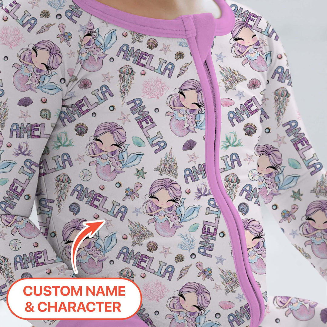 Custom Name Doodle Little Mermaid Bamboo Convertible Zippy