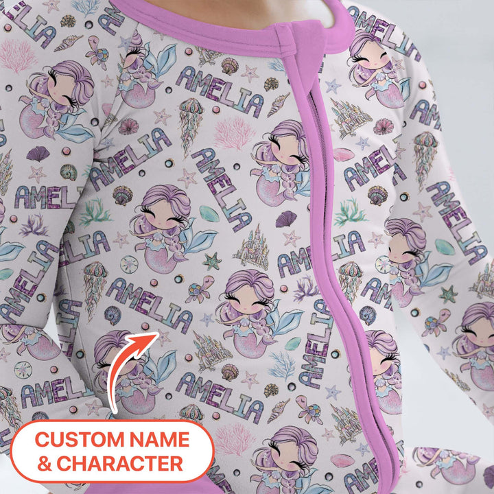 Custom Name Doodle Little Mermaid Bamboo Convertible Zippy