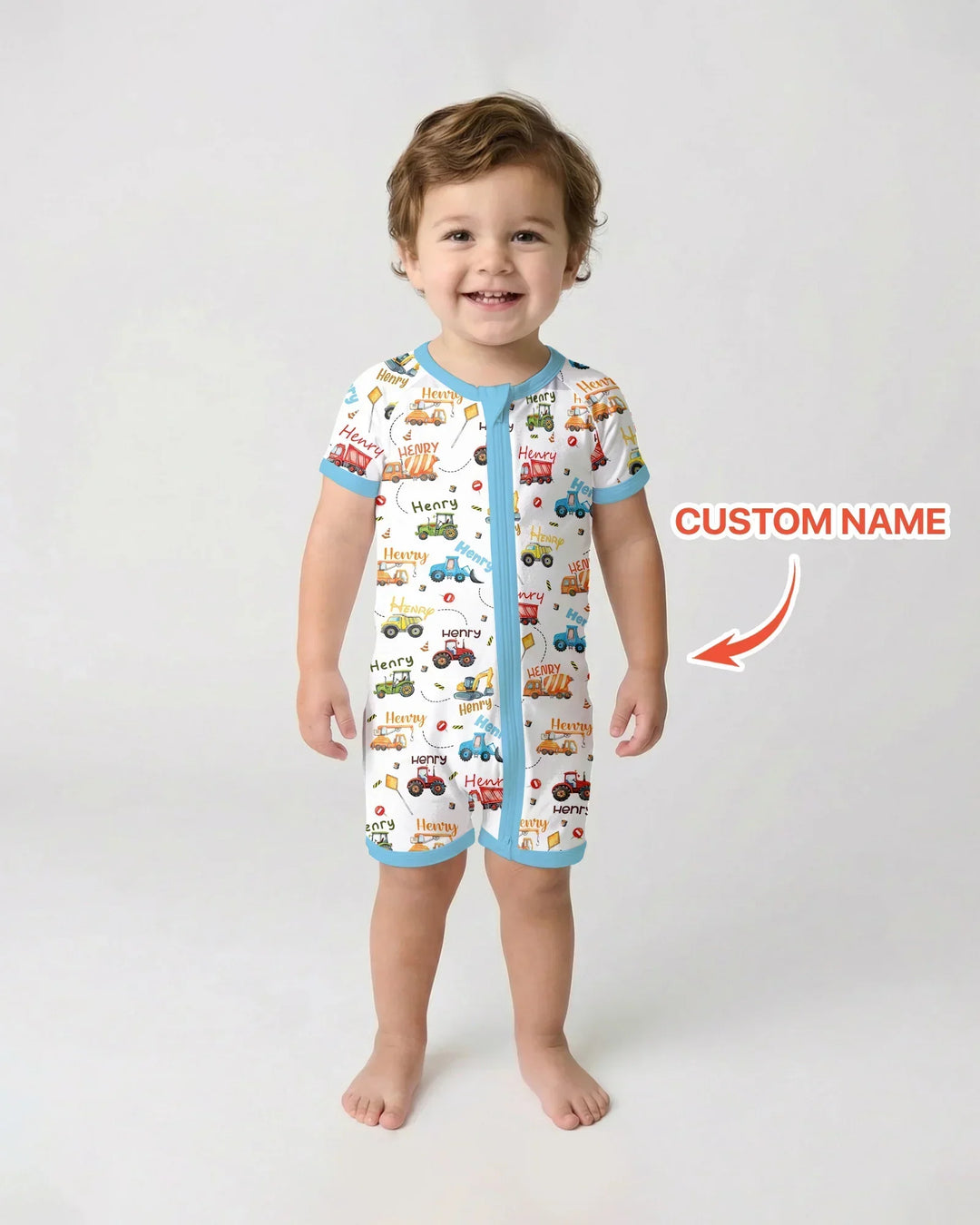 Construction Vehicles Custom Name Bamboo Shorty Zippy
