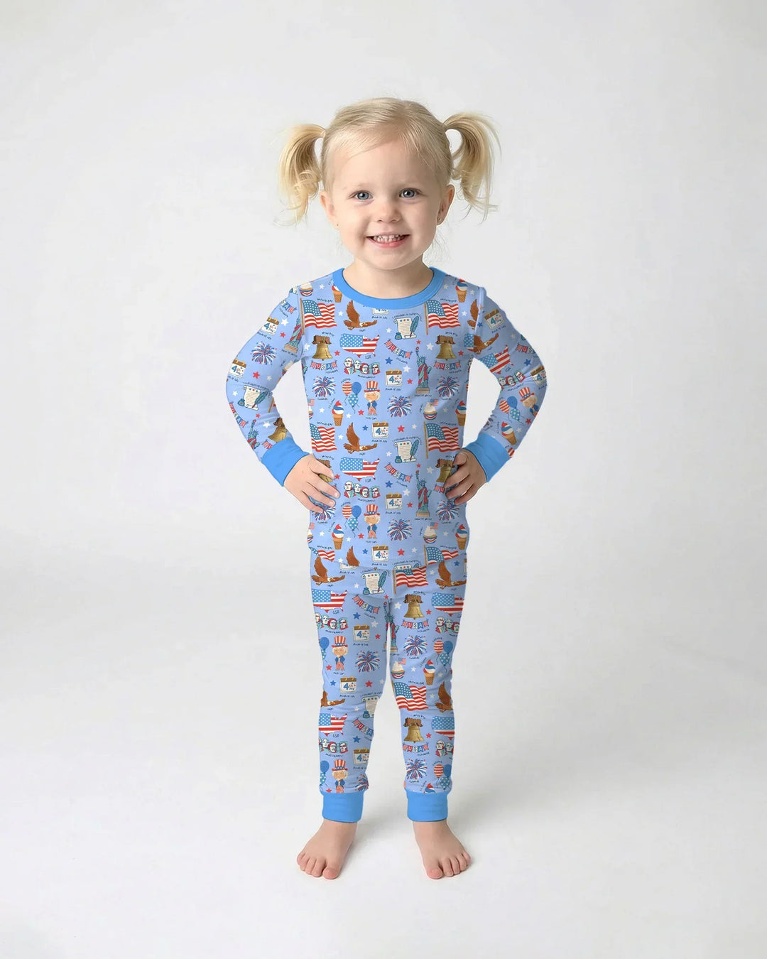Hand Drawn Patriotic Iconic Bamboo Two Piece Long Sleeve Pajama Set