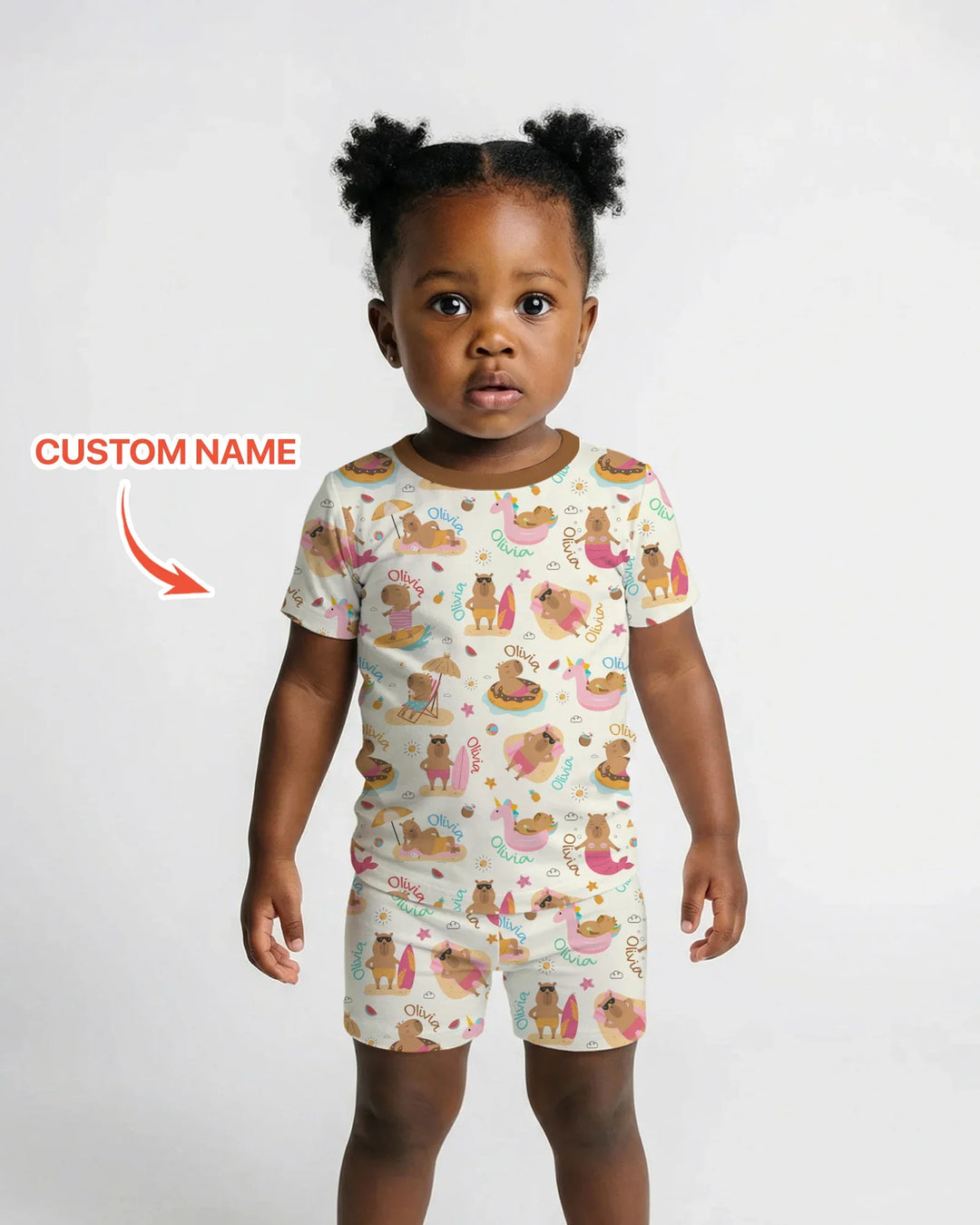 Don't Worry, Be Capy Custom Name Bamboo Two Piece Short Sleeve Shorts Pajama Set