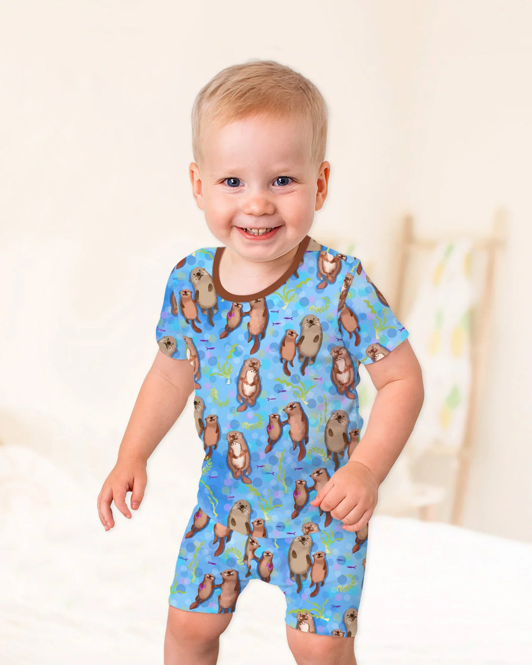 Otterly Together Bamboo Two Piece Short Sleeve Shorts Pajama Set