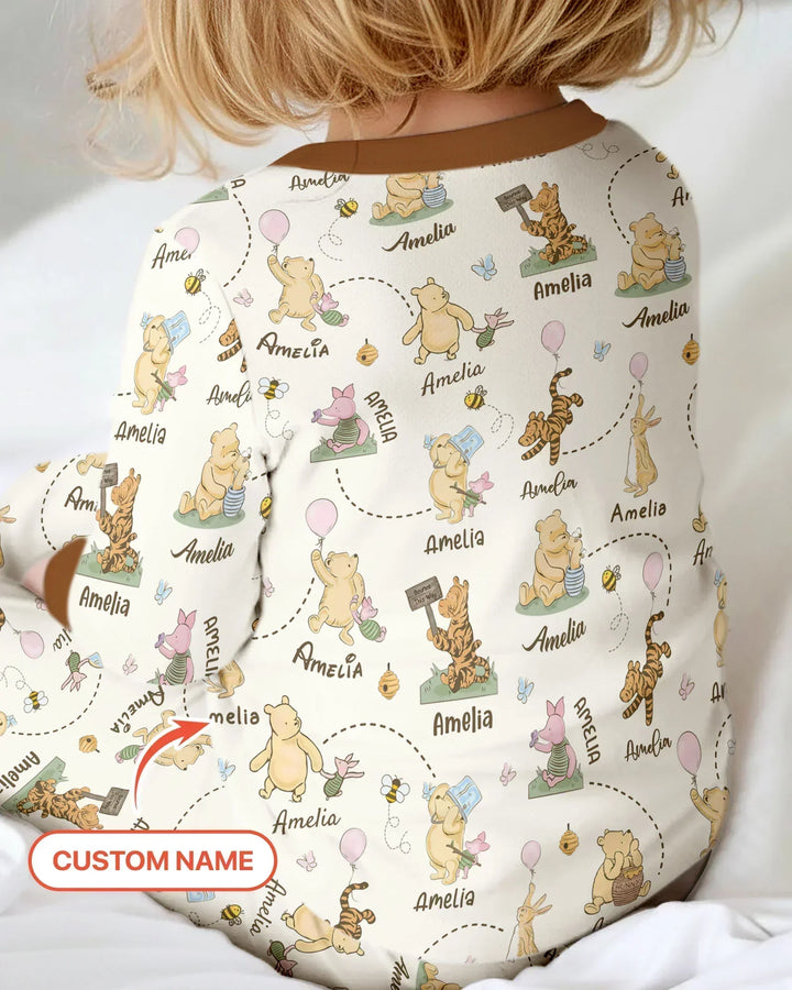Once Upon A Bear Custom Name Bamboo Two Piece Long Sleeve Pajama Set