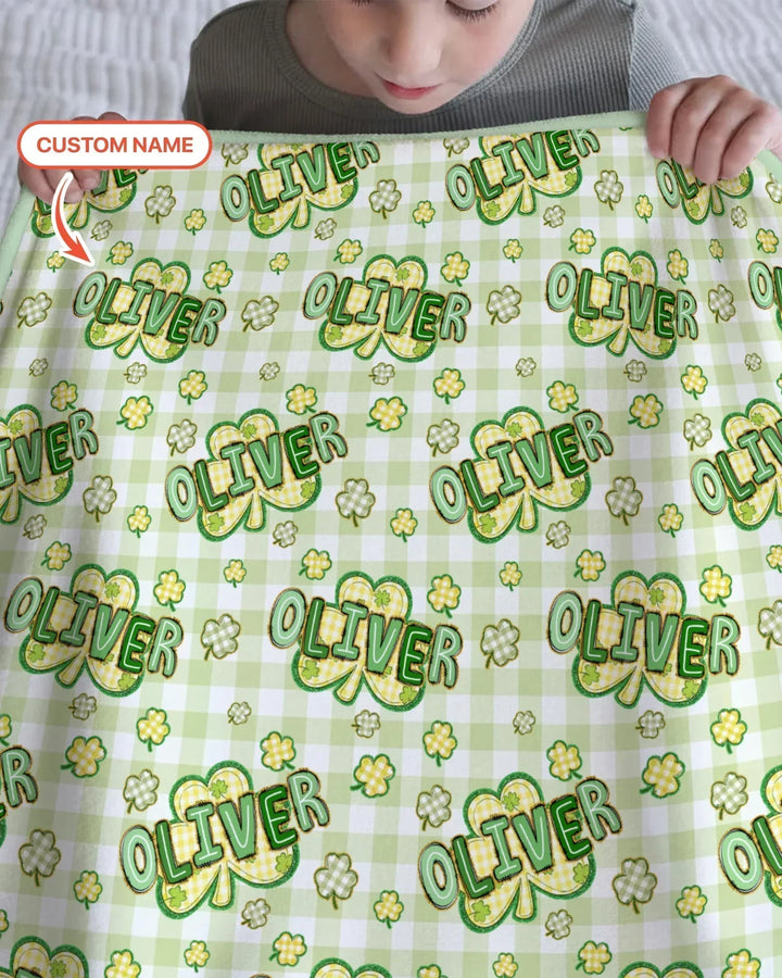 Lucky Shamrock Custom Name Bamboo Blanket
