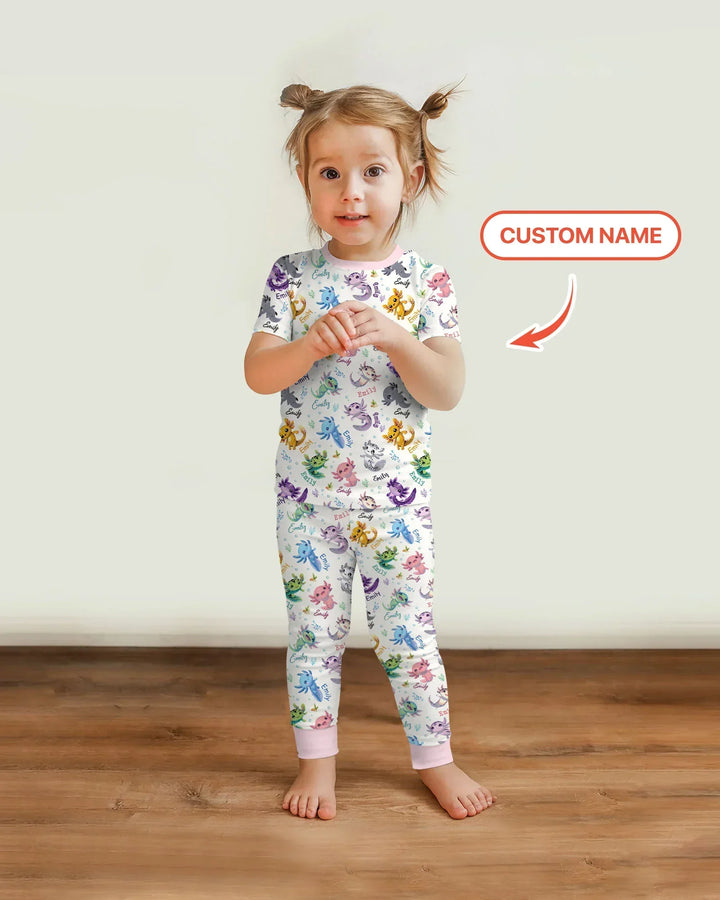 I Love You Axolotl Custom Name Bamboo Two Piece Short Sleeve Pajama Set