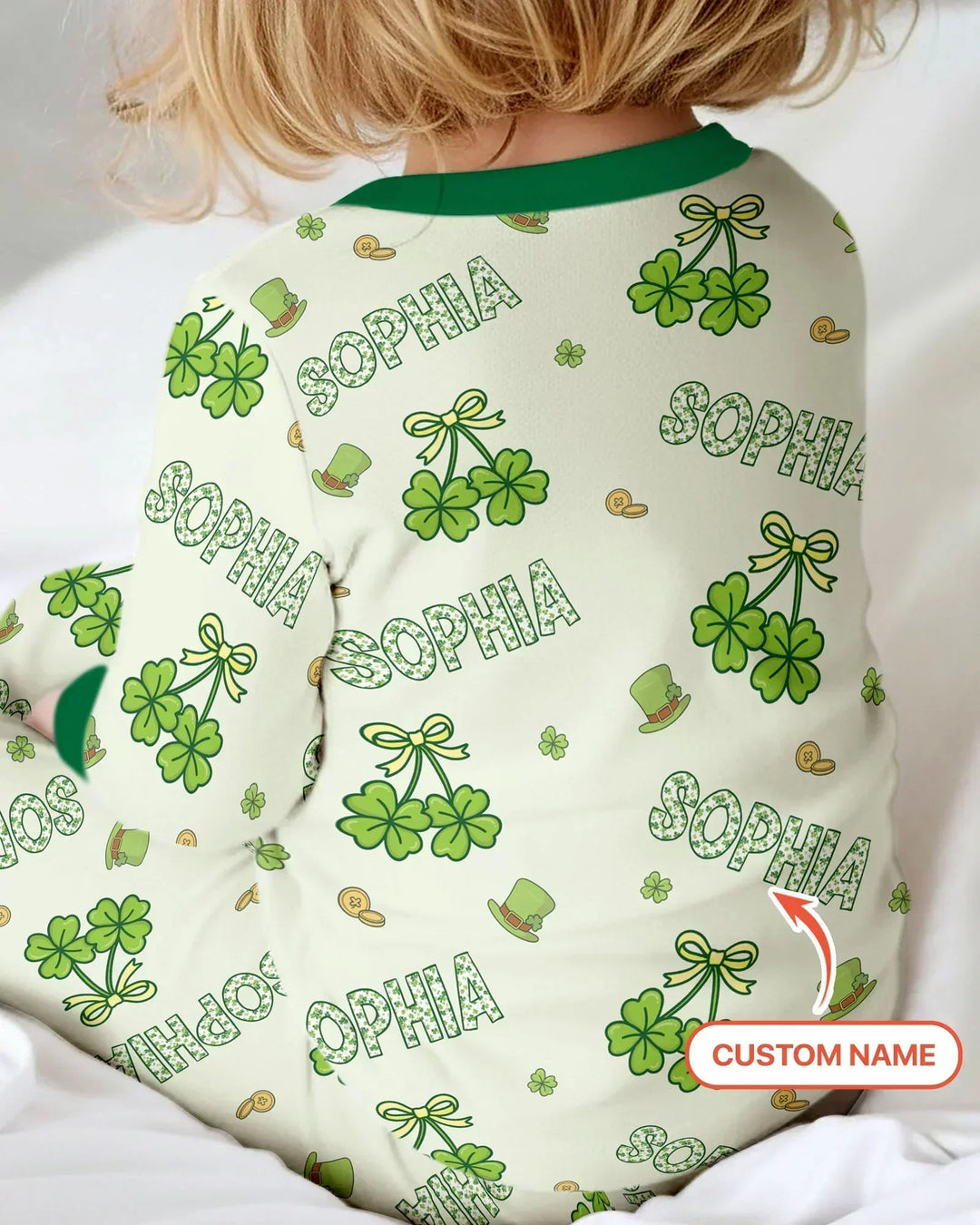 Custom Name Lucky Little Shamrock Bamboo Two Piece Long Sleeve Pajama Set