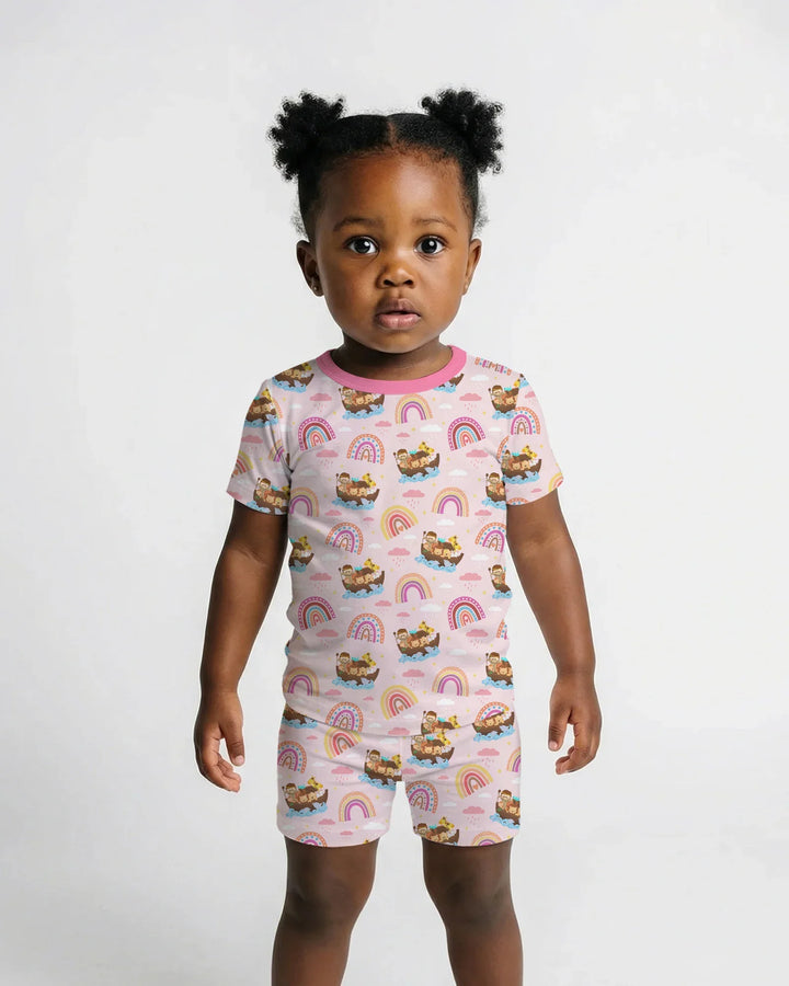 Noah’s Ark & God’s Rainbow Promise Two Piece Short Sleeve Shorts Pajama Set