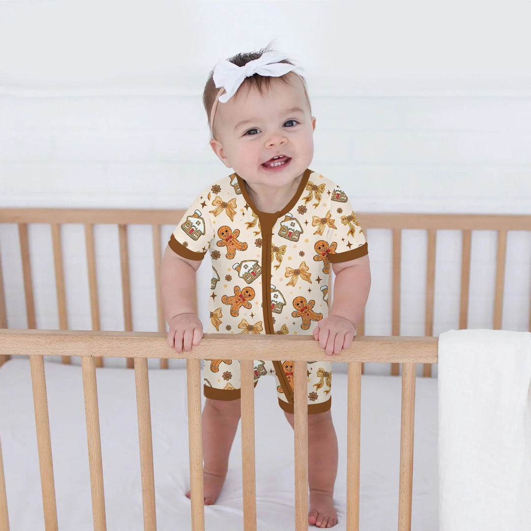Brushstroke Gingerbread Shorty Zippy , Brushstroke Gingerbread Shorty Zippy - 0-3M